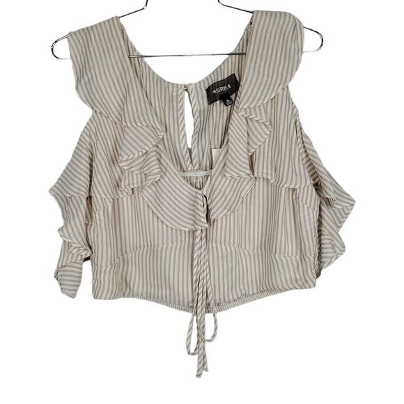 🏆025 4S13NNA Ruffled Cold Shoulder Cropped Top - Picture 2 of 9